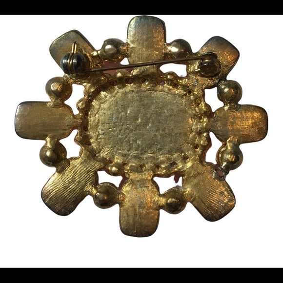 BEAUTIFUL vintage orange brooch pin with gold and iridescent rhinestones - Picture 4 of 7